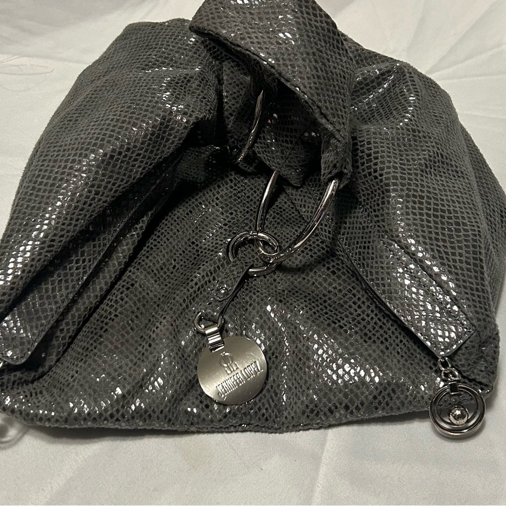 Jenifer Lopez Shimmery Black Hobo Bag with Silver Rings-Great Purse ! Sexy! - Picture 7 of 12